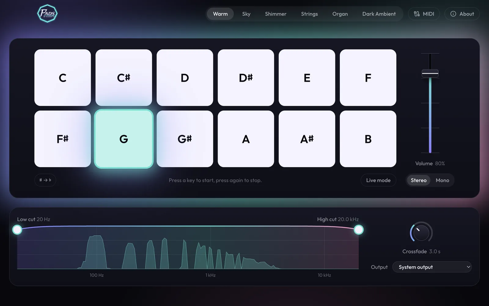Pads app on Mac: Warm in G